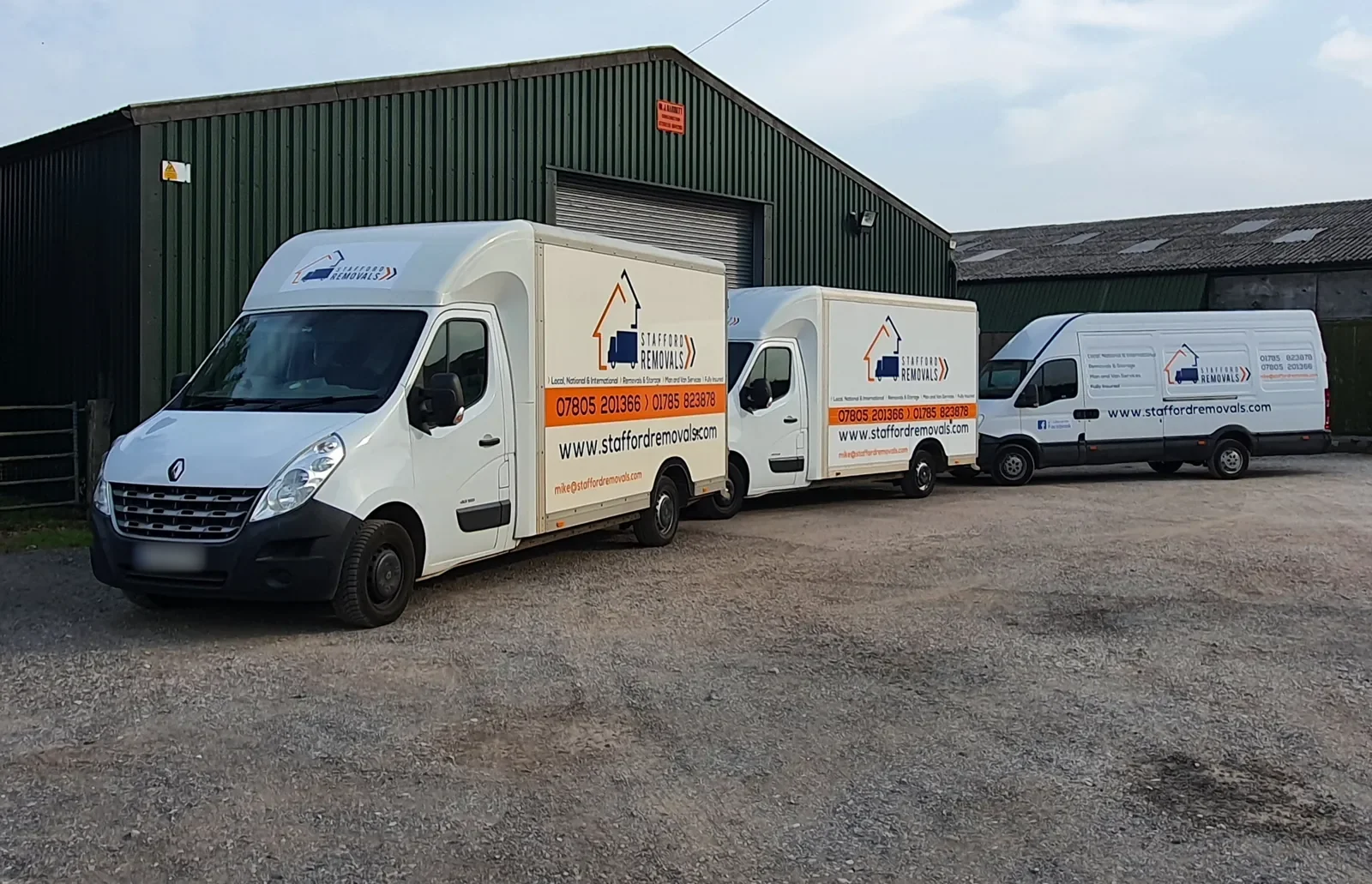Stafford Removals vans at the storage depot